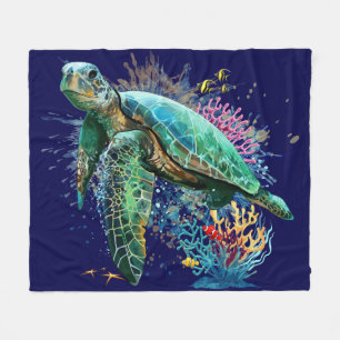 Couverture Polaire Style d'aquarelle sous-marine de tortue marine