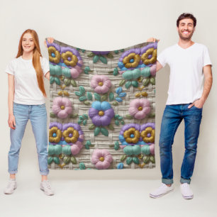 Couverture Polaire Style Floral Brodé Doux et Confortable