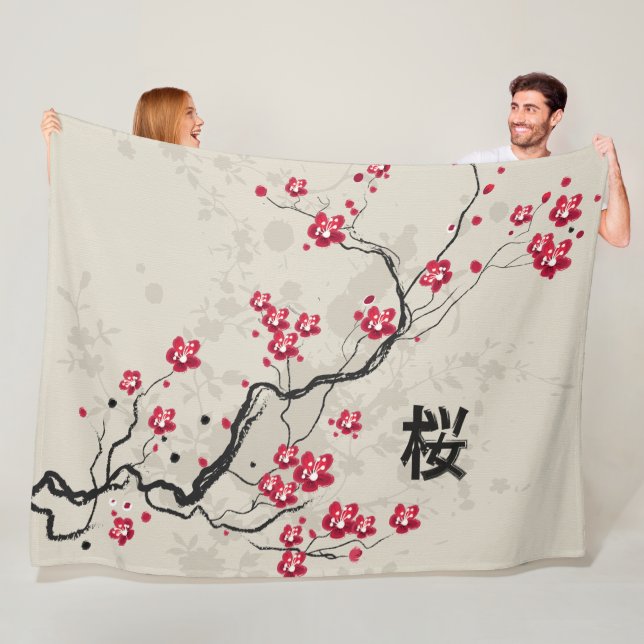 Couverture Polaire Style oriental Sakura Cherry Blossom Art (En situation)