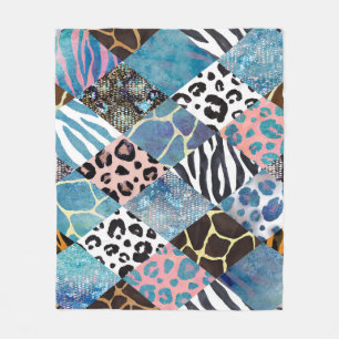 Couverture Polaire Style Patchwork, motif de collage aquarelle.