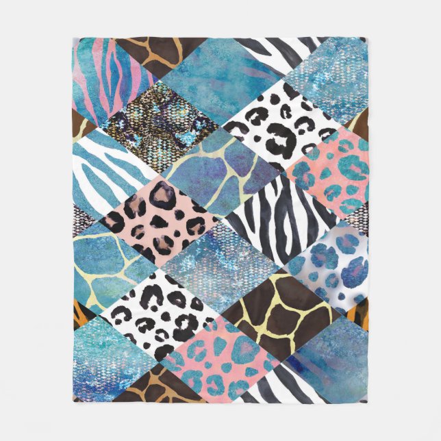 Couverture Polaire Style Patchwork, motif de collage aquarelle. (Devant)