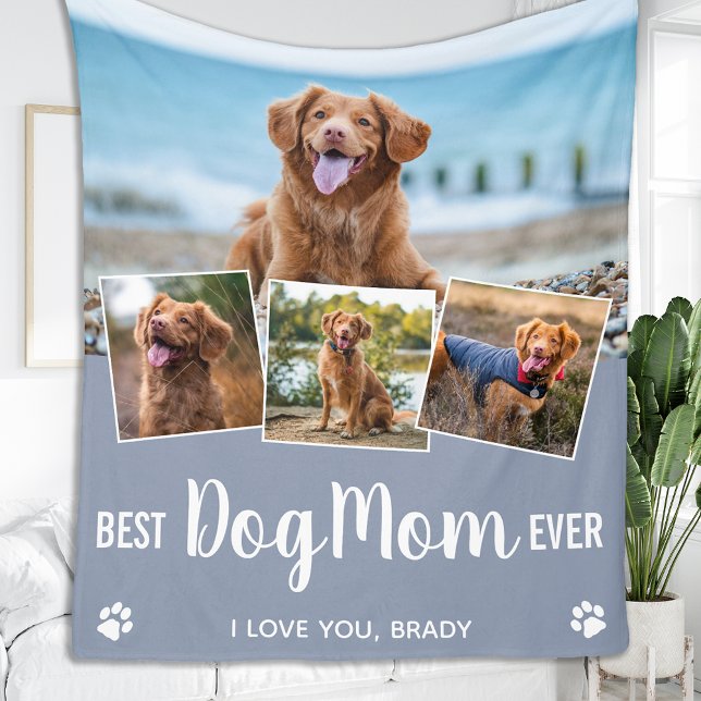Couverture Polaire Stylish Best Dog Mom Personnalisé 4 Photo Collage (Créateur téléchargé)