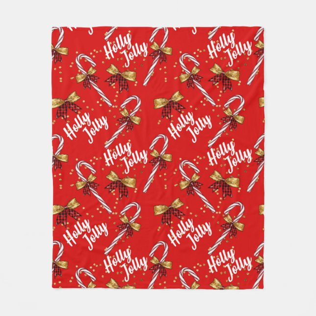 Couverture Polaire Sucre de canne Holly Jolly Festive moderne Noël (Devant)