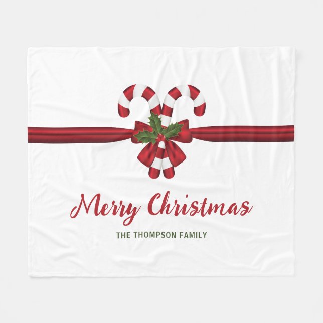 Couverture Polaire Sucres de canne Festif Rouge Et Blanc Bow Et Texte (Devant (Horizontal))
