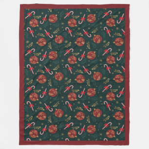 Couverture Polaire Sucres de canne Snowflakes Red Christmas Balls Gre