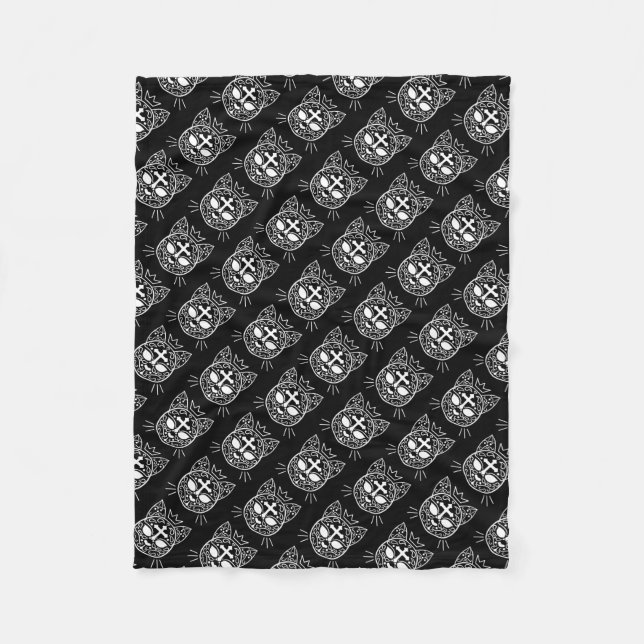 Couverture Polaire Sugar crâne kitty chat motif en style Goth cool (Devant)
