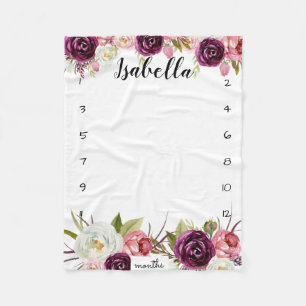 Couverture Polaire Suivi de croissance de jalon aquarelle fleurs rose
