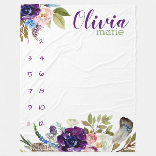 Couverture Polaire Suivi de croissance de jalon aquarelle fleurs viol