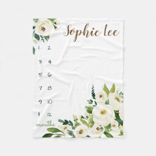 Couverture Polaire Suivi de croissance de jalon aquarelle roses blanc