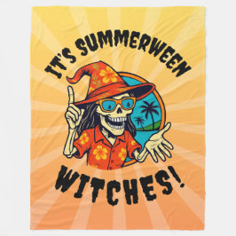 Couverture Polaire Summerween Witch Skeleton in Tropical Witch Hat