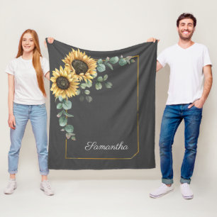 Couverture Polaire Sunflower Eucalyptus Floral Script Botanique