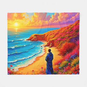 Couverture Polaire Sunset Beach Solitude Design de sérénité