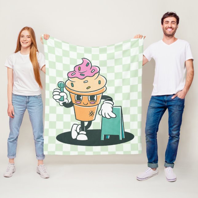 Couverture Polaire Super Ice Cream Cone 60s Retro Green À damiers (En situation)