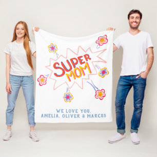 Couverture Polaire Super Mom Flower Comic Bubble Fête des mères 