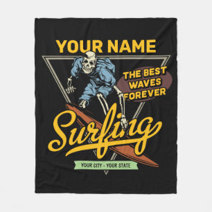 Couverture Polaire Surf personnalisé Skeleton Ride Waves Surfer