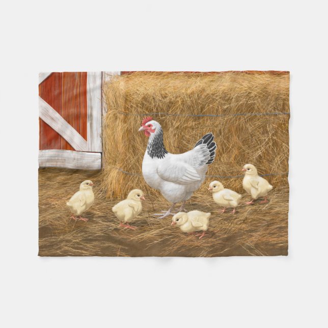 Couverture Polaire Sussex Chicken Mama Hen et Chicks (Devant (Horizontal))