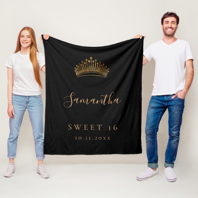 Couverture Polaire Sweet 16 noir tiara nom de couronne (En situation)
