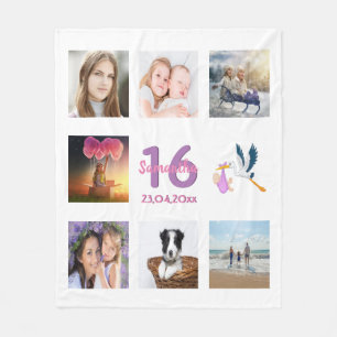 Couverture Polaire Sweet 16 photo collage fille blanc