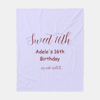 Couverture Polaire Sweet 16th birthday purple pastel mauve retro name