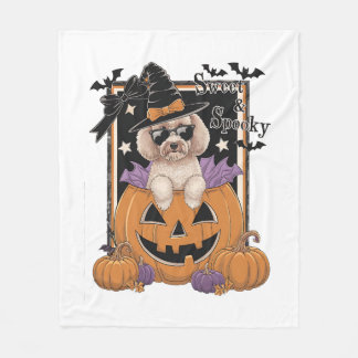 Couverture Polaire Sweet and Spooky Poodle and Pumpkin