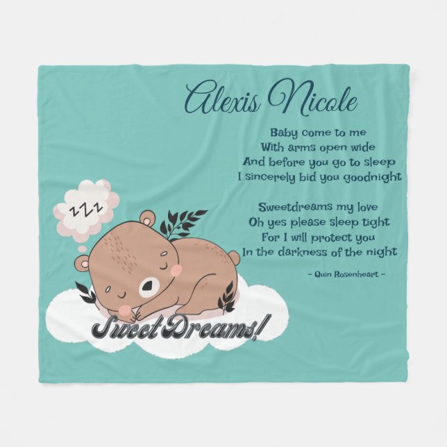 Couverture Polaire Sweet Dreams Baby Bear (Devant (Horizontal))