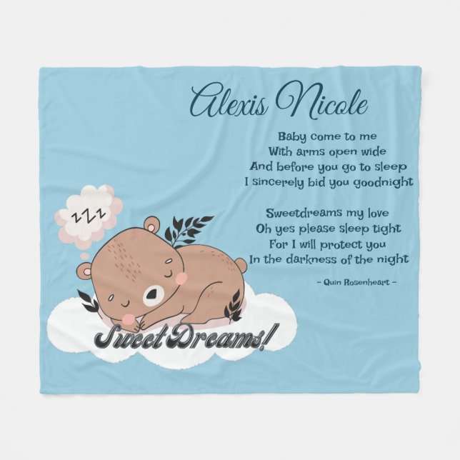 Couverture Polaire Sweet Dreams Baby Bear (Devant (Horizontal))
