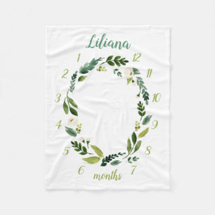 Couverture Polaire Sweet Greenery Baby Name Monthly Milestone Photo