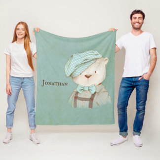 Couverture Polaire Sweet Teddy Bear Overalls Nom du Casquette Personn