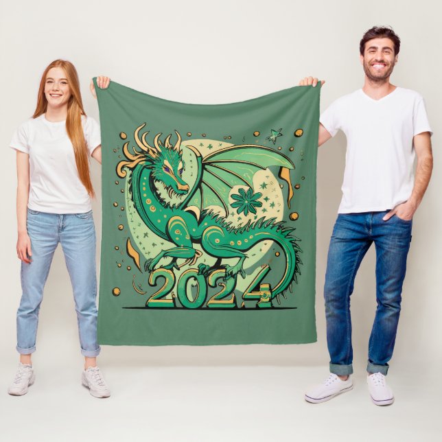 Couverture Polaire Symbole 2024 Nouvel An, Dragon de Bois Vert (En situation)