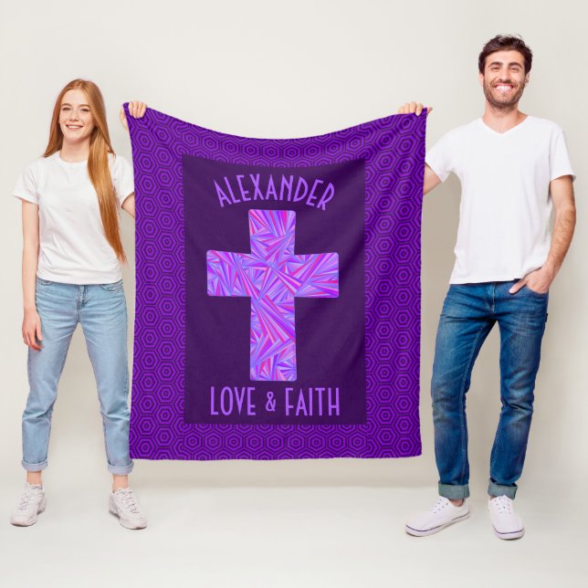 Couverture Polaire Symbole chrétien croisé pourpre de Z personnalisé (En situation)