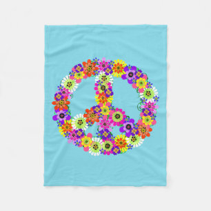 Couverture Polaire SYMBOLE DE LA PAIX Floral en Bleu clair