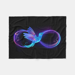 Couverture Polaire Symbole de l'infini néon avec colibri lumineux