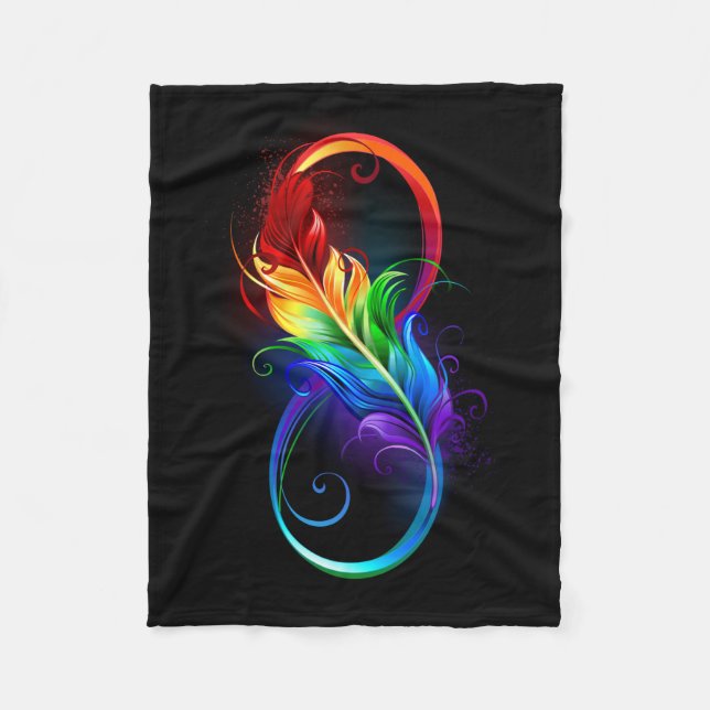 Couverture Polaire Symbole d'infini avec plume arc-en-ciel (Devant)