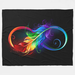 Couverture Polaire Symbole d'infini avec plume arc-en-ciel