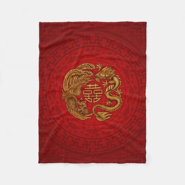 Couverture Polaire Symbole du Bonheur avec Phoenix et Dragon (Devant)