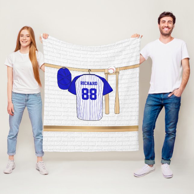 Couverture Polaire T-ball personnalisé de baseball bleu et blanc (En situation)