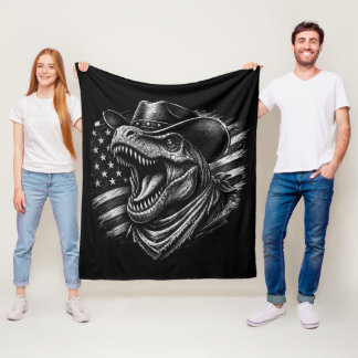 Couverture Polaire T-Rex Cowboy Patriotique Drapeau Américain Dinosau