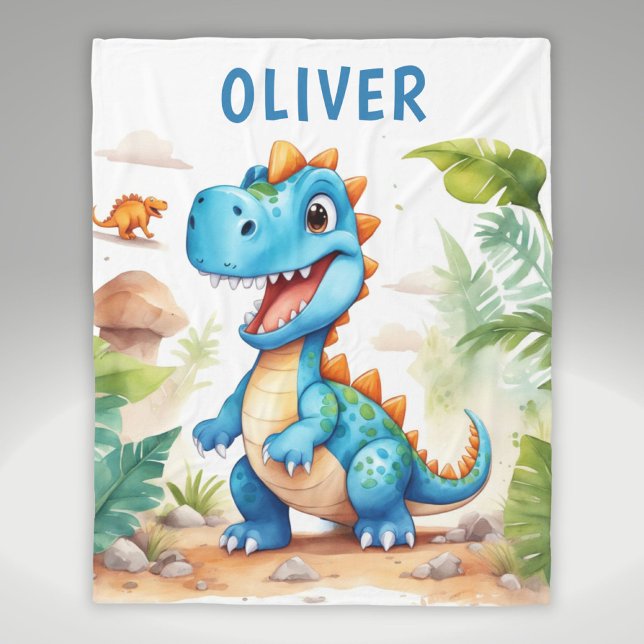 Couverture Polaire T-Rex Dinosaure Bleu Mignon Personnalisé (Créateur téléchargé)