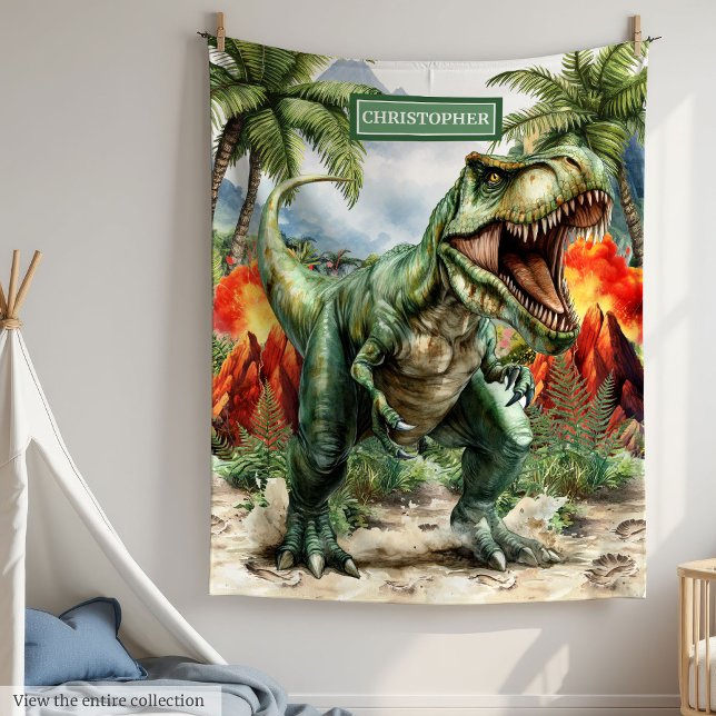 Couverture Polaire T-Rex personnalisées Blanche Anniversaire Cadeau G (Angry T-Rex Personalized Blanket Birthday Gift Boy)