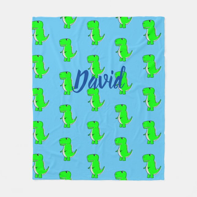 Couverture Polaire T-Rex Vert Mignonne Sur Bleu (Devant)