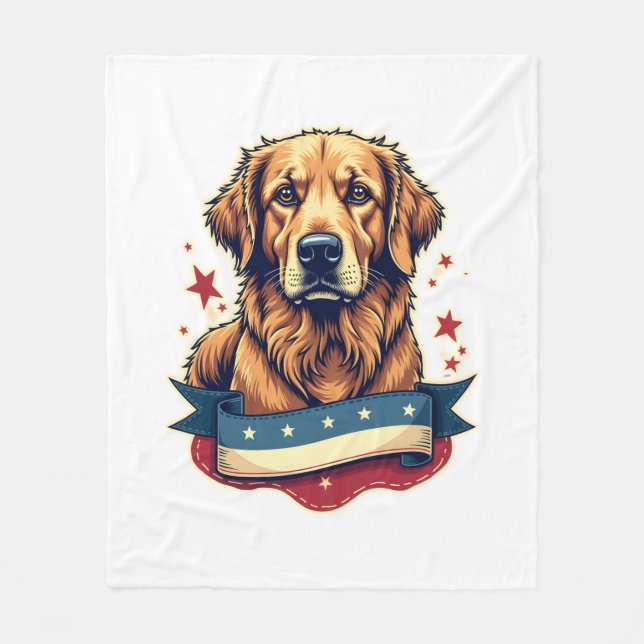 Couverture Polaire T-shirt rétro patriotique avec gravure Golden Retr (Devant)