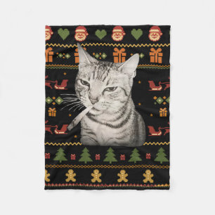 Couverture Polaire T-shirts drôles de chat qui fume pour Noël