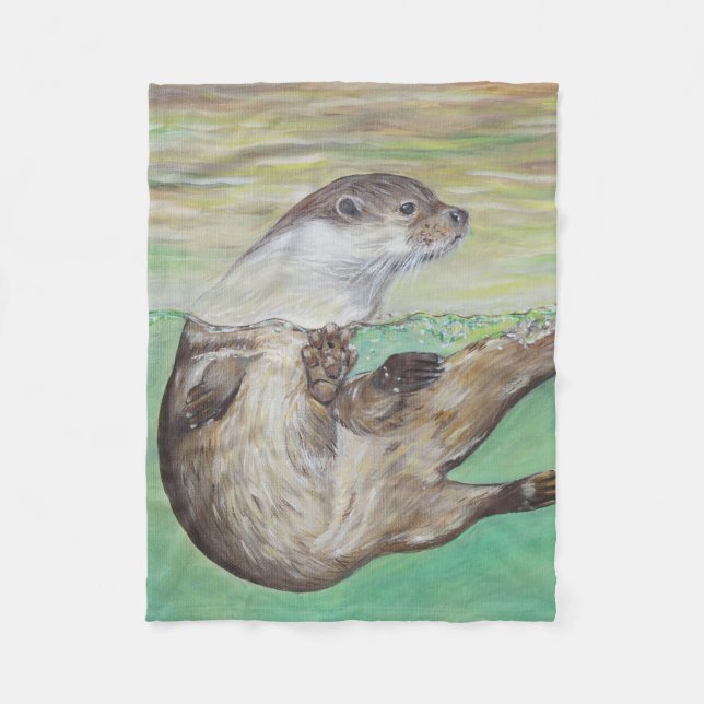 Couverture Polaire Tableau de la loutre de rivière joueuse (Devant)