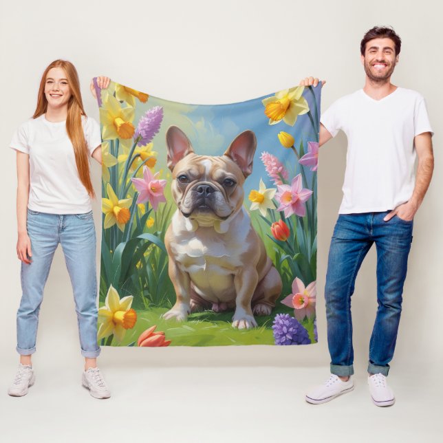 Couverture Polaire Tableau des fleurs de printemps de Bulldog (En situation)