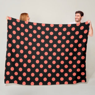 Couverture Polaire Taches polka corail vivant sur fond noir