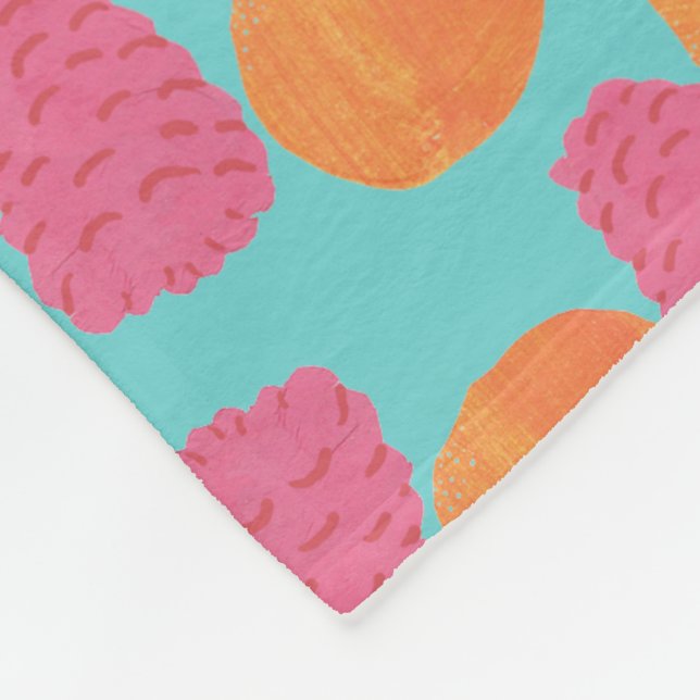 Couverture Polaire Tangérines de framboise sur bleu turquoise clair (Coin)