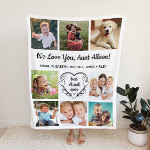 Couverture Polaire Tante 8 Photo Collage Blanc