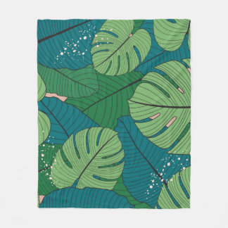 Couverture Polaire Tapisserie de feuilles tropicales : verdure Vintag