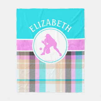 Couverture Polaire Tartan d'été de softball féminin avec monogramme
