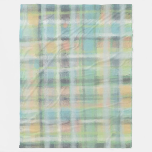 Couverture Polaire Tartan plaid moderne pastel jaune bleu gris vert (Devant)